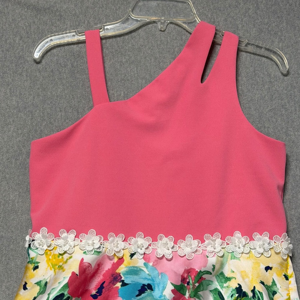 Speechless Kids Pink Floral High-Low One Shoulder Party Dress Size 16.5 - Picture 7 of 13
